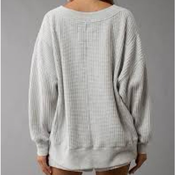 American Eagle Outfitters Tops - American Eagle Waffle Weave Big Hug Pullover Cozy White Knit Sweatshirt XXL